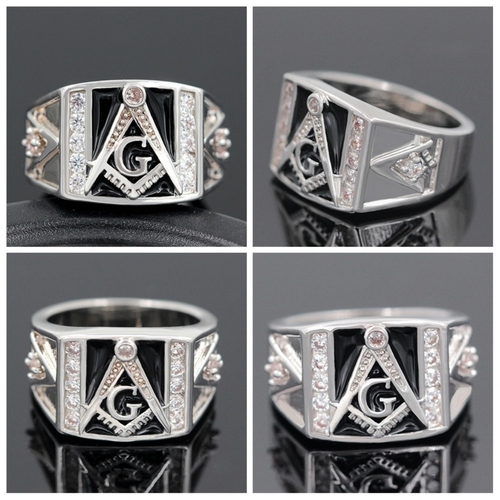 Master Masonic Mason Titanium Plated Ring CZ - Picture 1 of 7